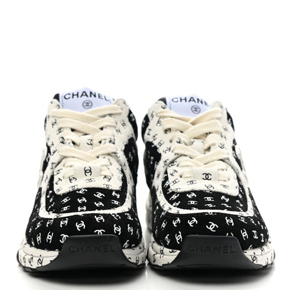 Chanel Nylon Suede Calfskin Printed CC Sneakers 35 White Black 2 of 9