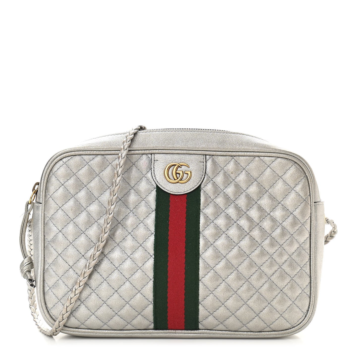 Laminated Nappa Web Trapuntata Small GG Shoulder Bag Argento
