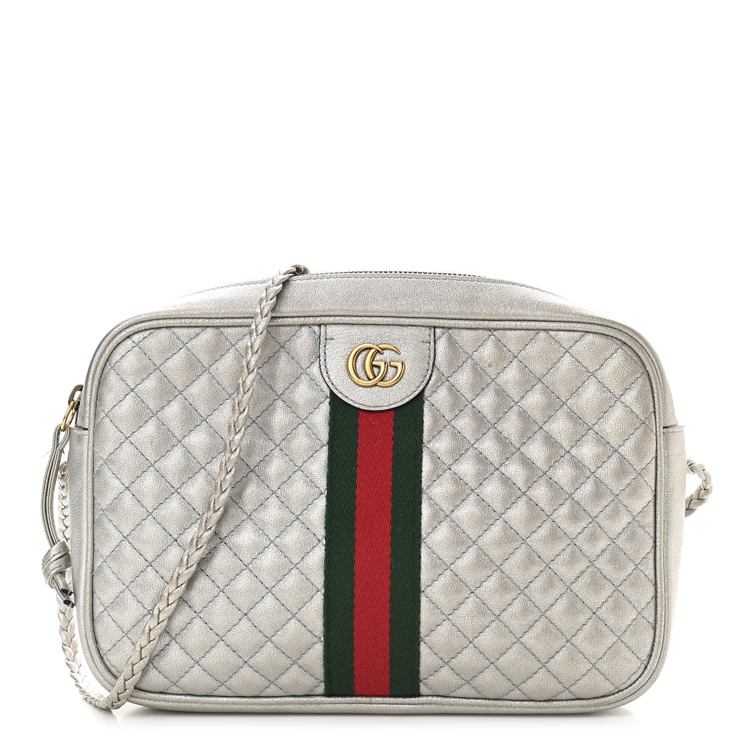 Gucci Laminated Nappa Web Trapuntata Small GG Shoulder Bag Argento 1 of 10