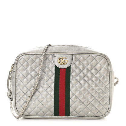 Gucci Laminated Nappa Web Trapuntata Small GG Shoulder Bag Argento 1 of 10