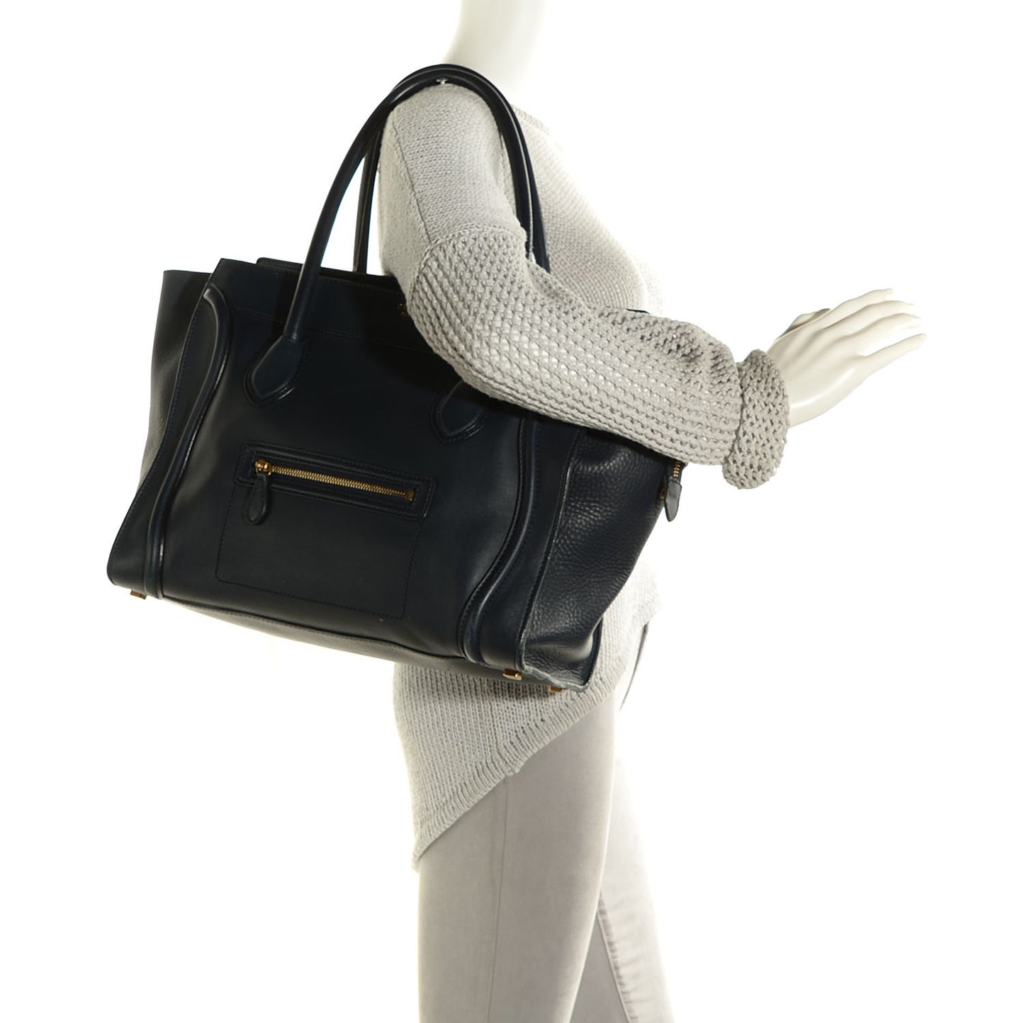Smooth Calfskin Shoulder Luggage Navy