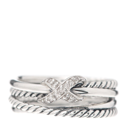 David Yurman Sterling Silver Diamond X Crossover Ring 52 6 1 of 5