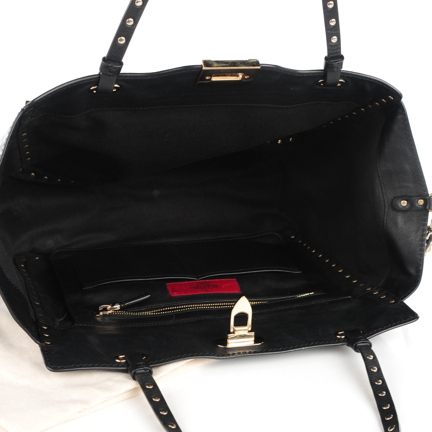 Valentino Garavani Vitello Medium Rockstud Tote Black 6 of 7