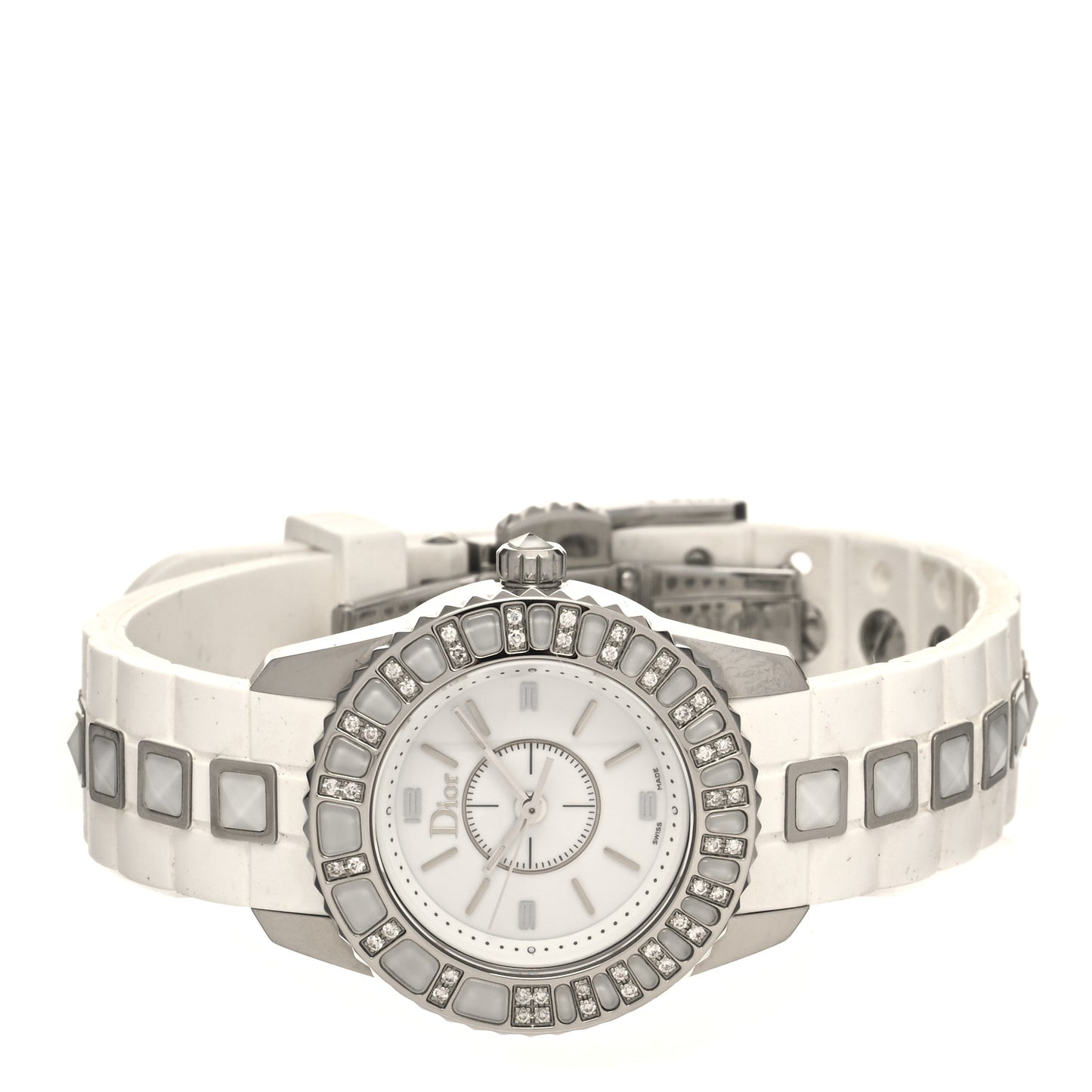 Stainless Steel Rubber Diamond Sapphire 29mm Christal Quartz Watch White