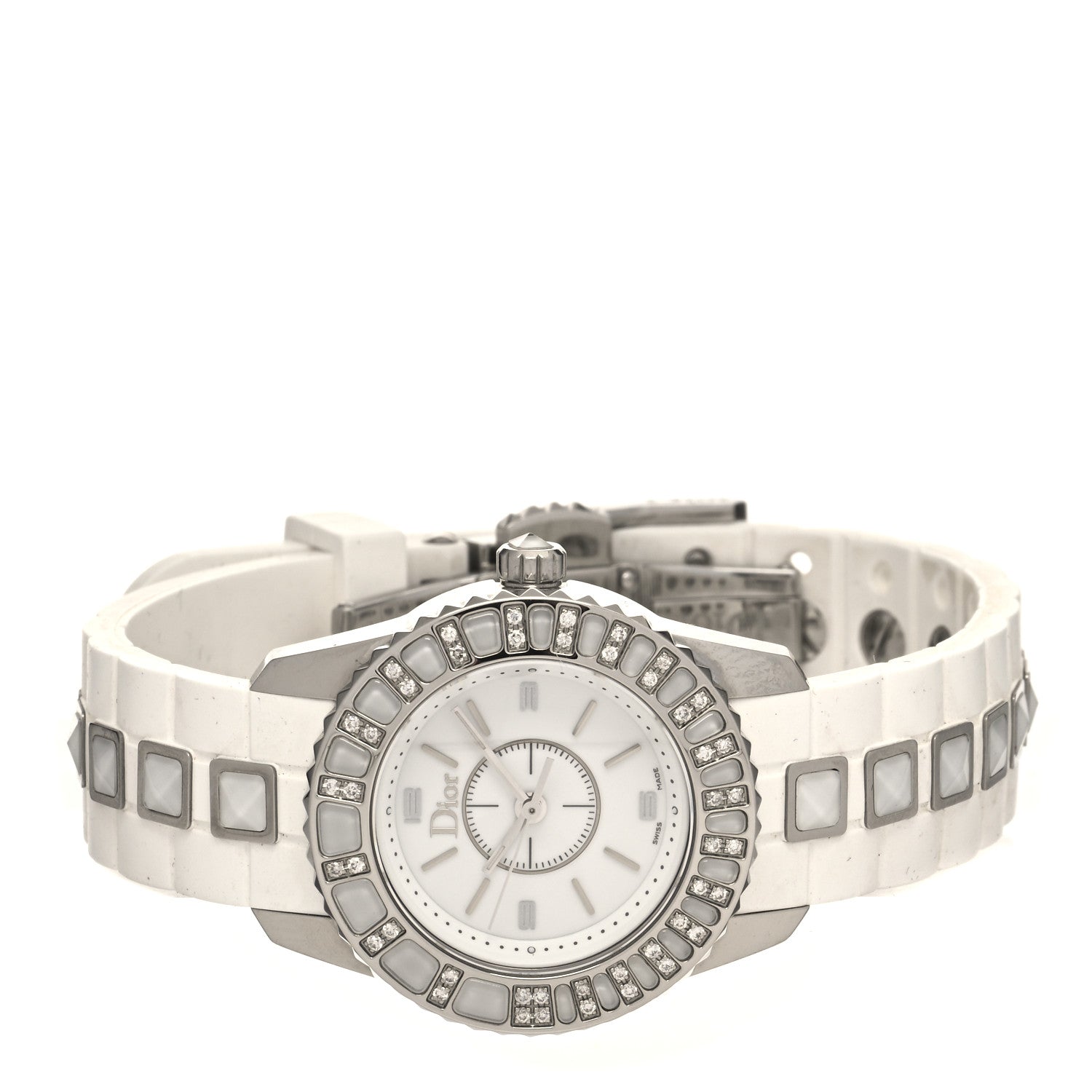 Christian Dior Stainless Steel Rubber Diamond Sapphire 29mm Christal Quartz Watch White 2 of 5