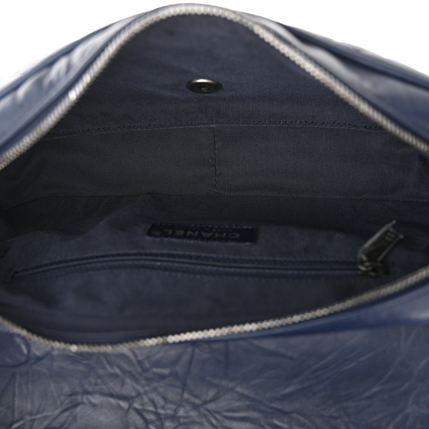 Crumpled Calfskin Quilted Medium Casual Rock Flap Navy