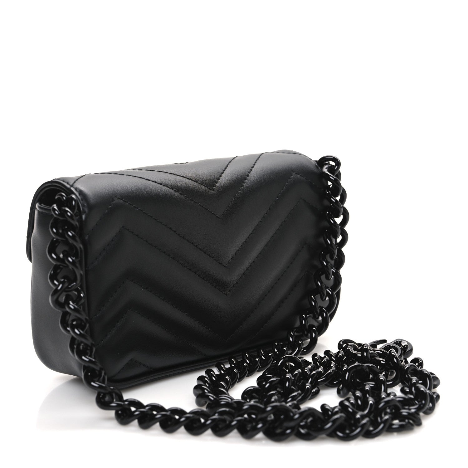 Gucci Calfskin Matelasse Monochrome GG Marmont Chain Belt Bag Black 3 of 10