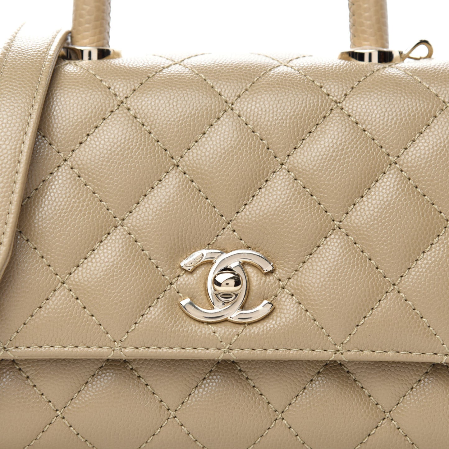 Caviar Lizard Embossed Quilted Extra Mini Coco Handle Flap Dark Beige
