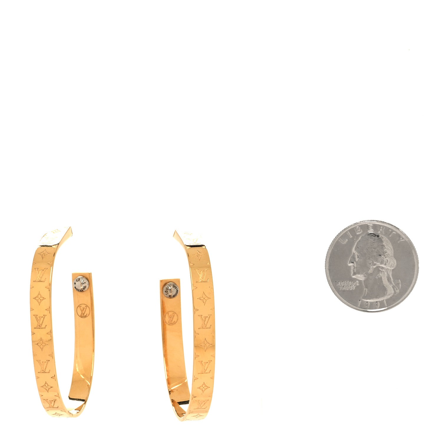 Louis Vuitton Metal Nanogram Hoop Earrings Gold 2 of 5