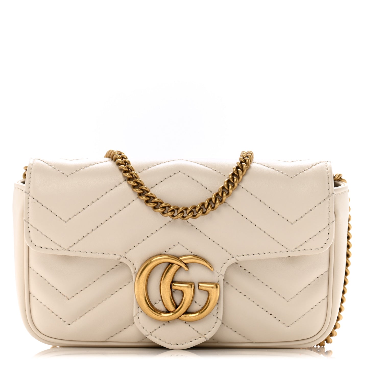 Calfskin Matelasse Super Mini GG Marmont Shoulder Bag White