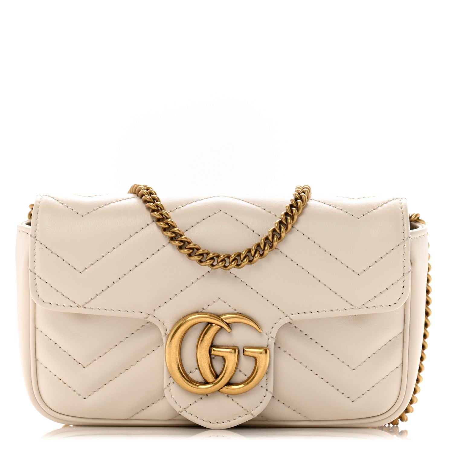 Gucci Calfskin Matelasse Super Mini GG Marmont Shoulder Bag White 1 of 12