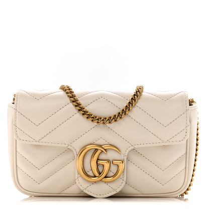 Gucci Calfskin Matelasse Super Mini GG Marmont Shoulder Bag White 1 of 12