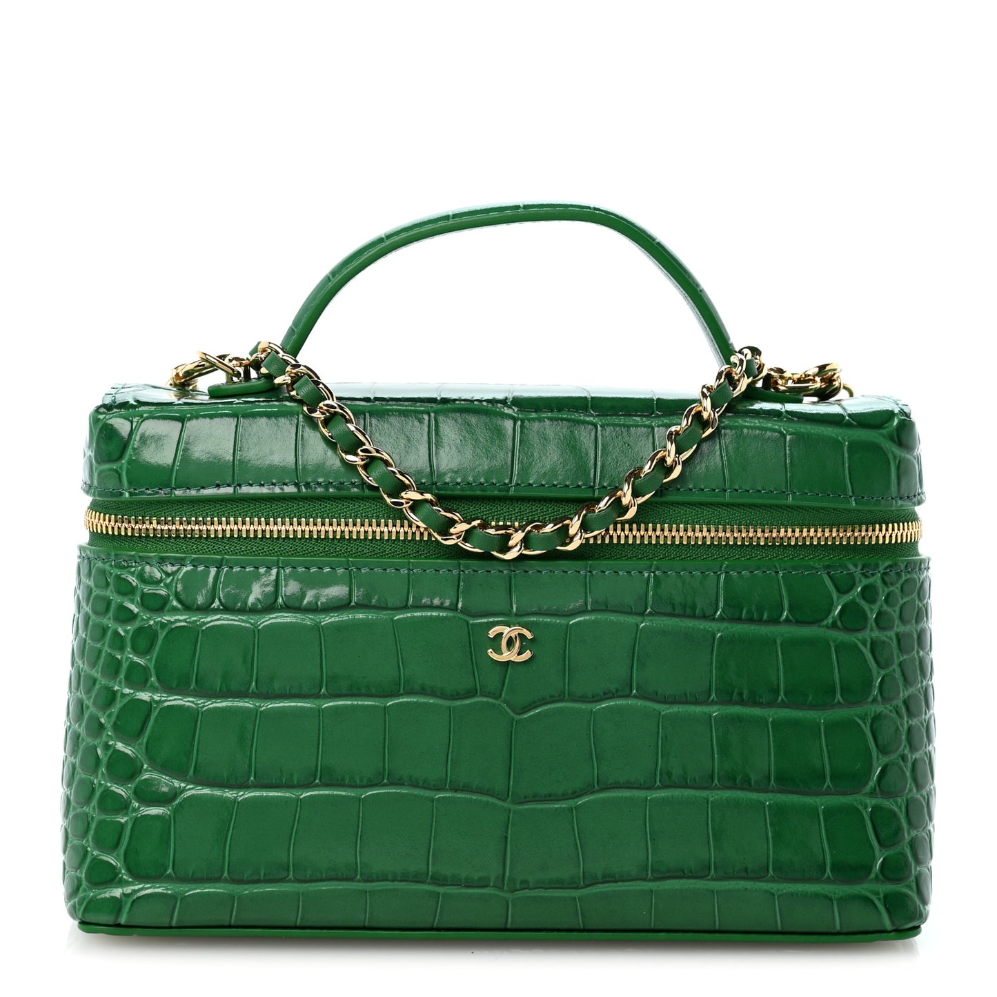 Calfskin Crocodile Embossed Crococo Exoticoco Vanity With Chain Emerald