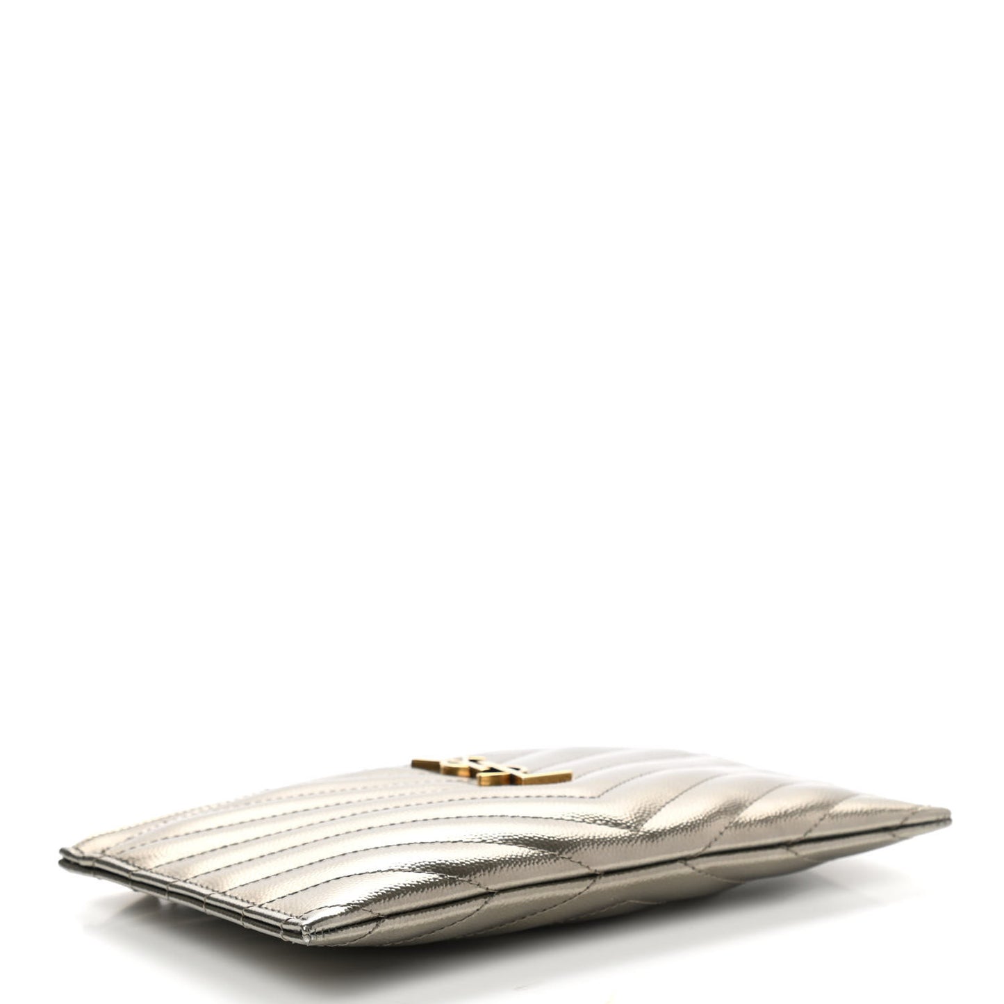 Metallic Grain De Poudre Matelasse Chevron Monogram Bill Pouch Piombo