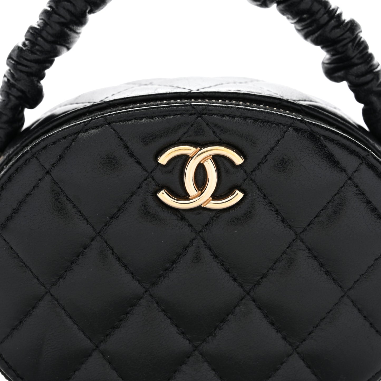 Lambskin Quilted Ruched Top Handle Vanity Case Pink Black