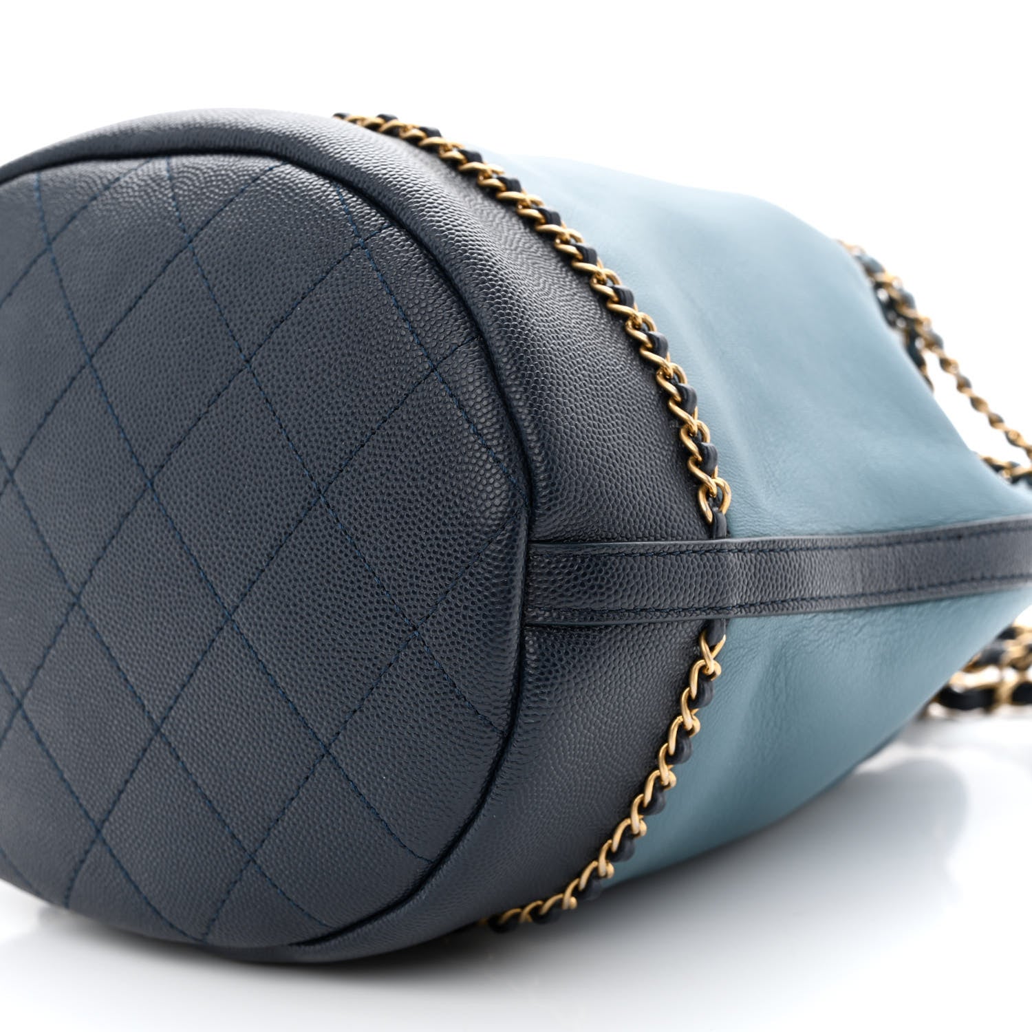 Chanel Grained Calfskin Lambskin CC Drawstring Bag Light Blue 10 of 10