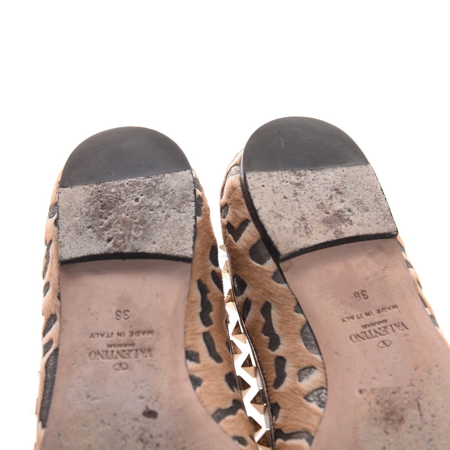 Calf Hair Leopard Print Rockstud Ballerina Flats 38 Fucile Al Campion