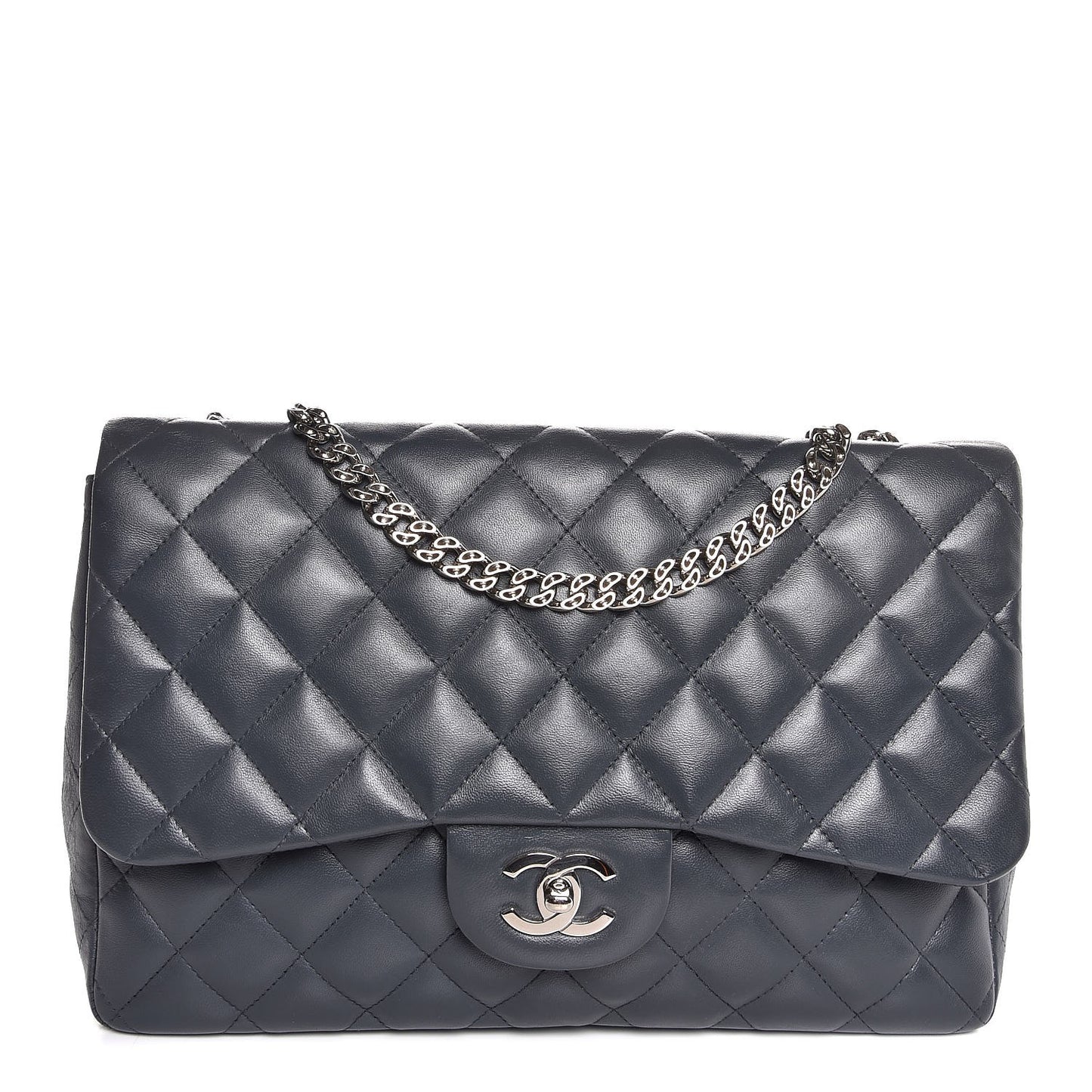 Lambskin Quilted Jumbo Single Flap Bijoux Chain Dark Grey