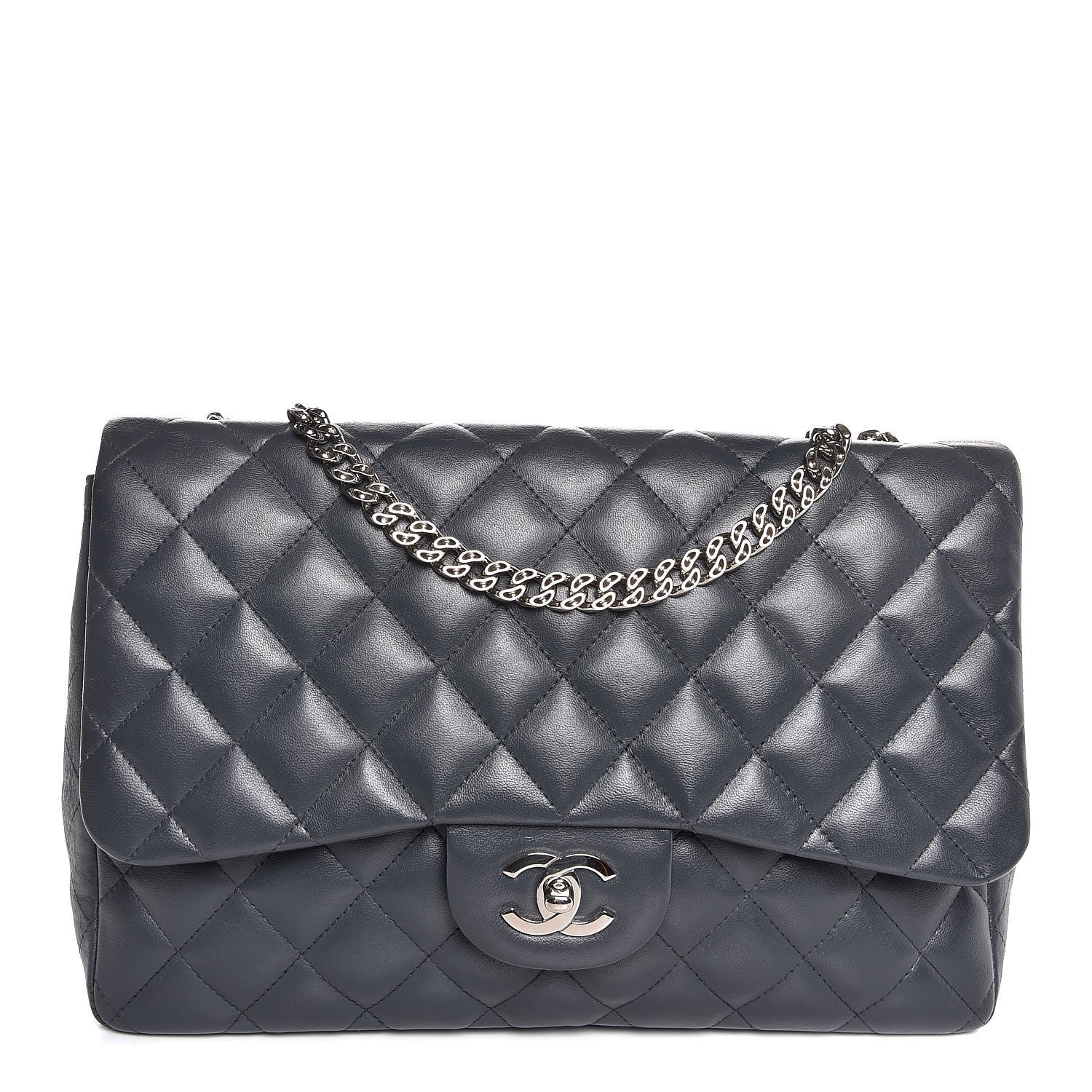 Chanel Lambskin Quilted Jumbo Single Flap Bijoux Chain Dark Grey 1 of 7