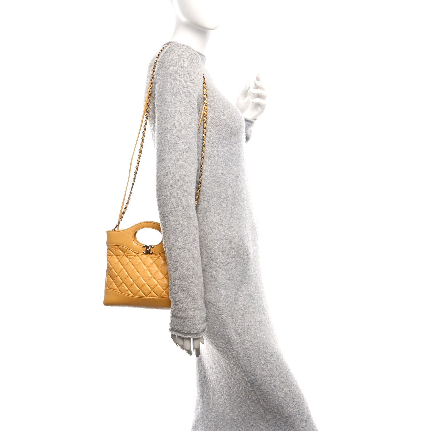 Chanel Shiny Crumpled Calfskin Quilted Mini 31 Shopping Bag Yellow 2 of 10