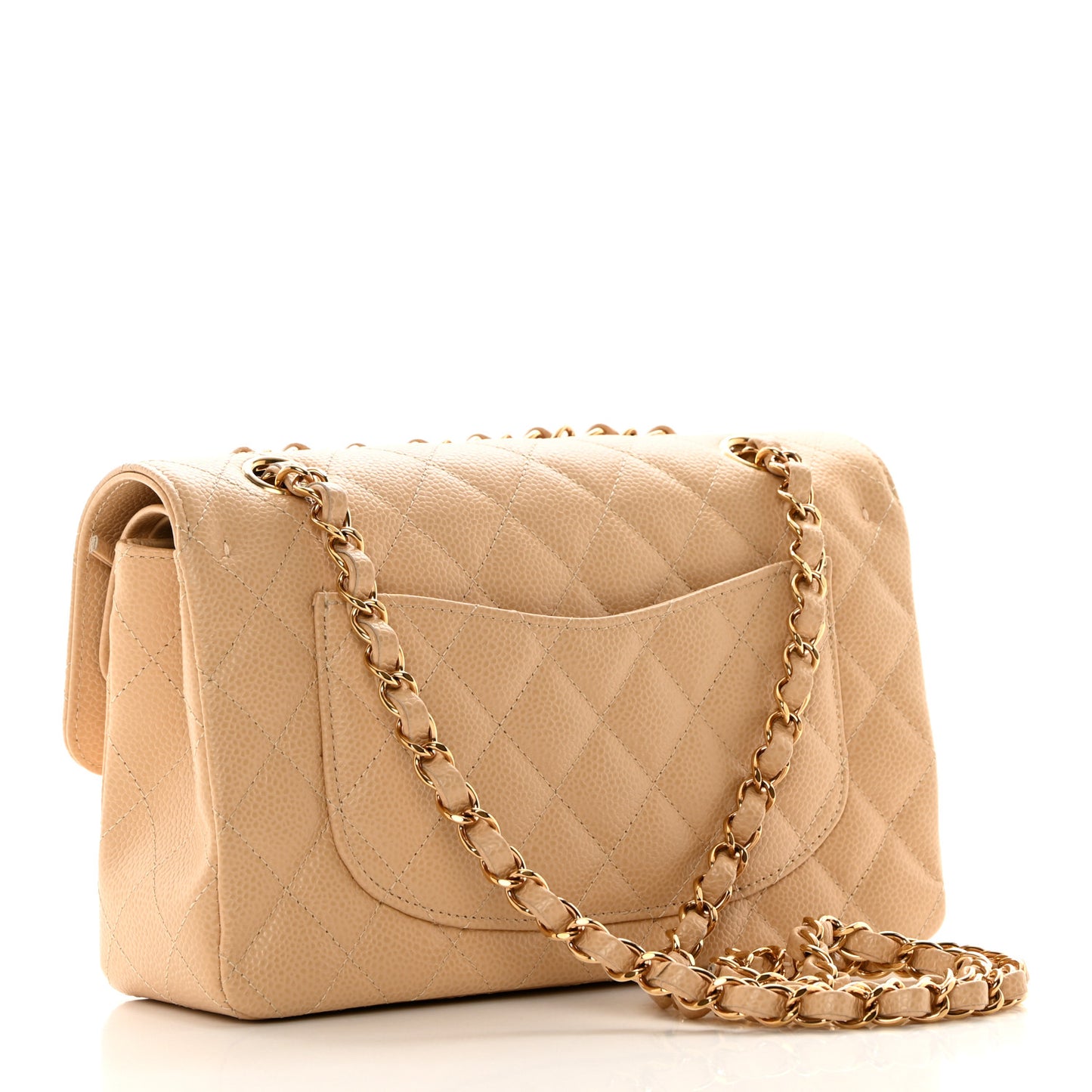 Caviar Quilted Small Double Flap Beige