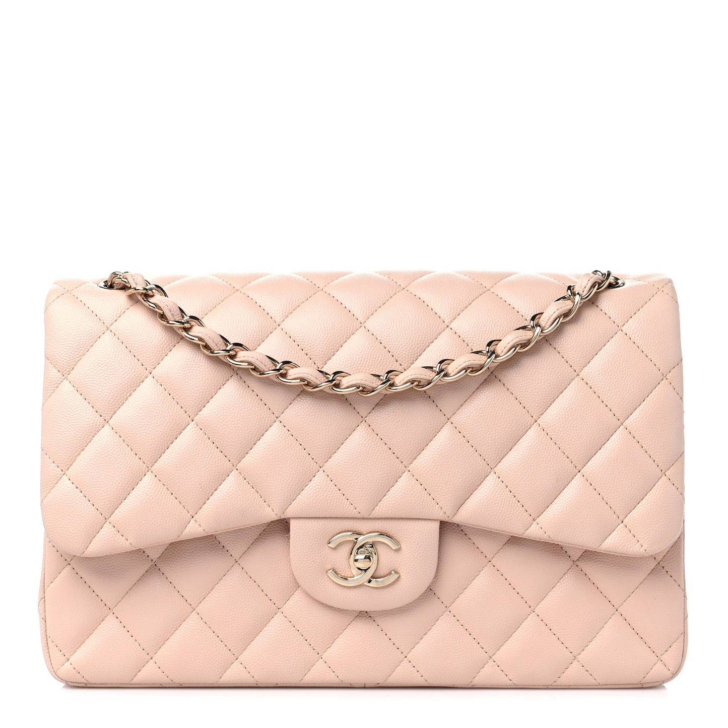 Caviar Quilted Jumbo Double Flap Light Beige