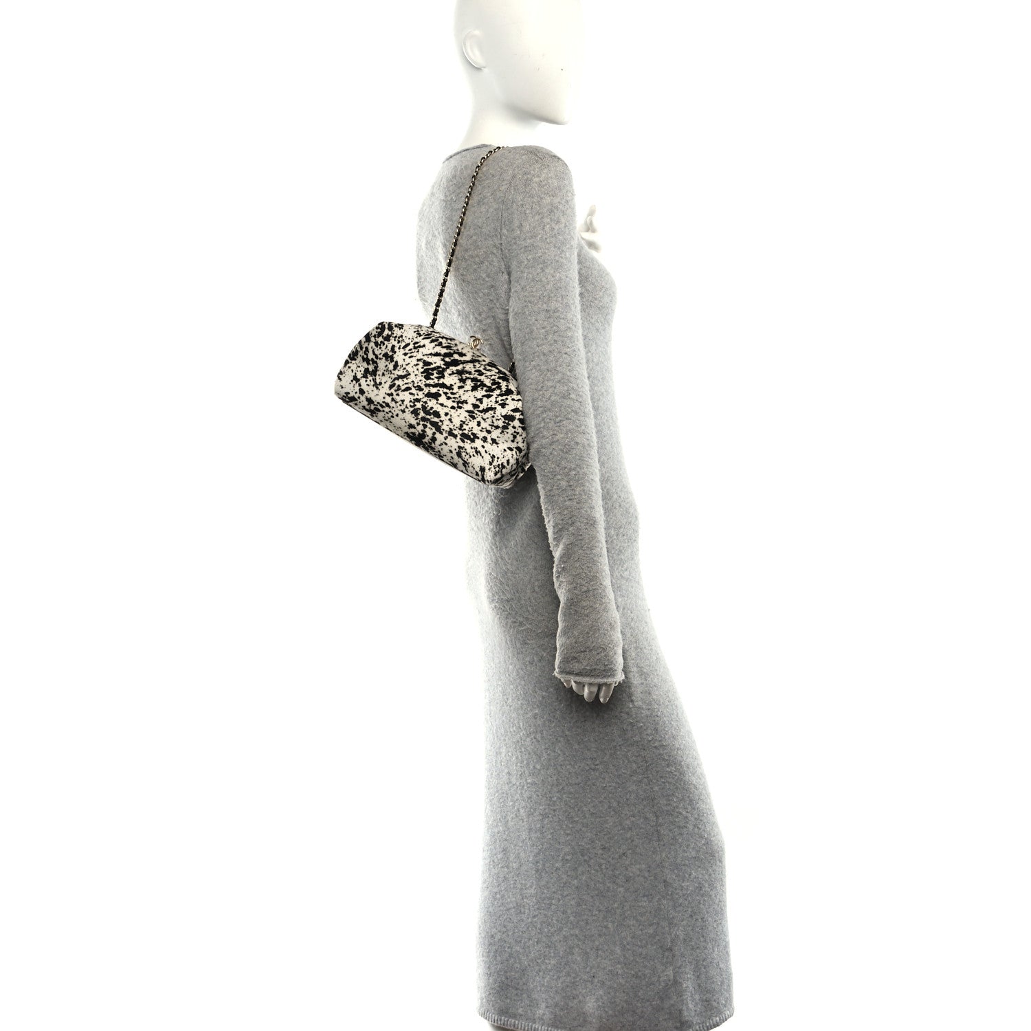 Chanel Lambskin Pony Hair Printed Clutch With Chain Black White 3 of 11