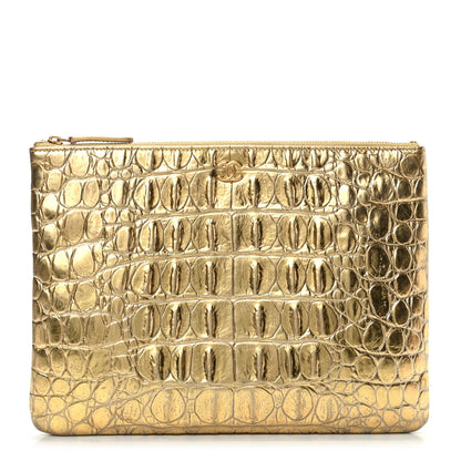 Chanel Metallic Calfskin Crocodile Embossed Medium Cocodile Cosmetic Case Gold 1 of 8
