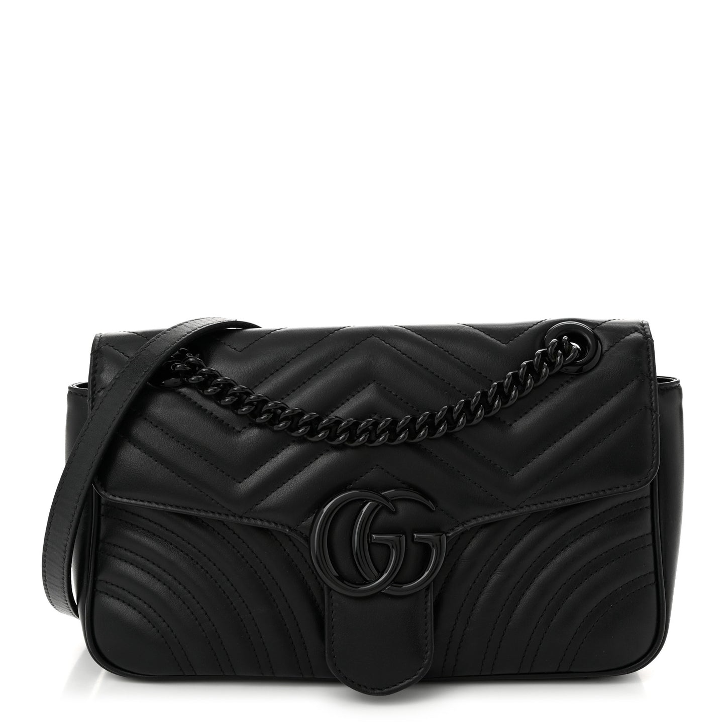 Calfskin Matelasse Monochrome Small GG Marmont Shoulder Bag Black