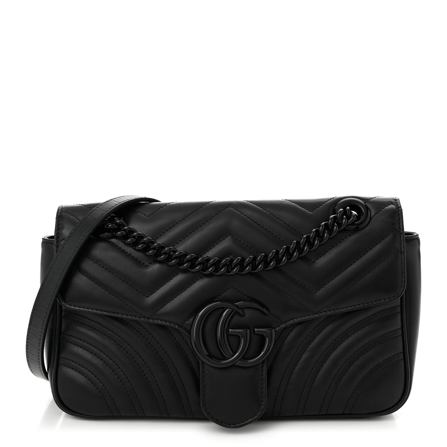 Gucci Calfskin Matelasse Monochrome Small GG Marmont Shoulder Bag Black 1 of 10