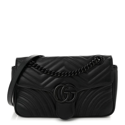 Gucci Calfskin Matelasse Monochrome Small GG Marmont Shoulder Bag Black 1 of 10