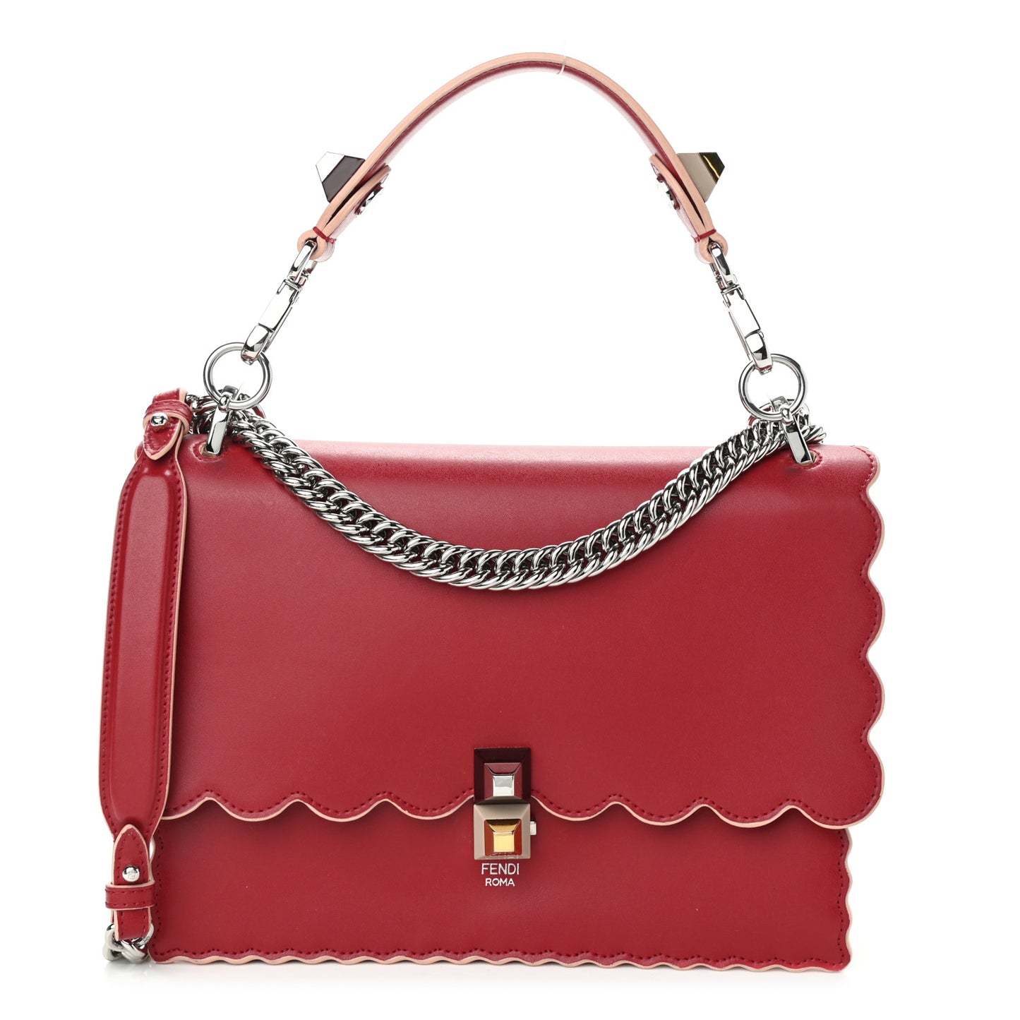 Vitello Liberty Scalloped Studded Kan I Shoulder Bag Fragola