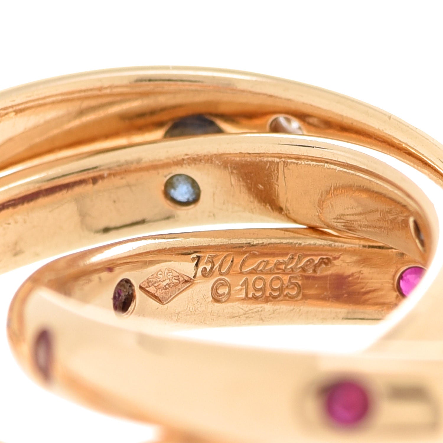 Cartier 18K Yellow Gold Diamond Sapphire Ruby Constellation Trinity Ring 51 5.75 5 of 5