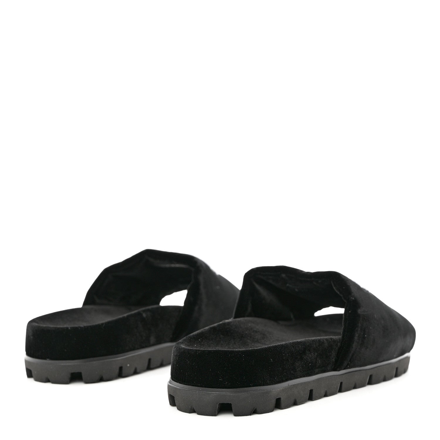 Prada Velvet Logo Lug Sole 20mm Slide Sandals 38 Black 4 of 9