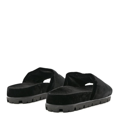 Prada Velvet Logo Lug Sole 20mm Slide Sandals 38 Black 4 of 9