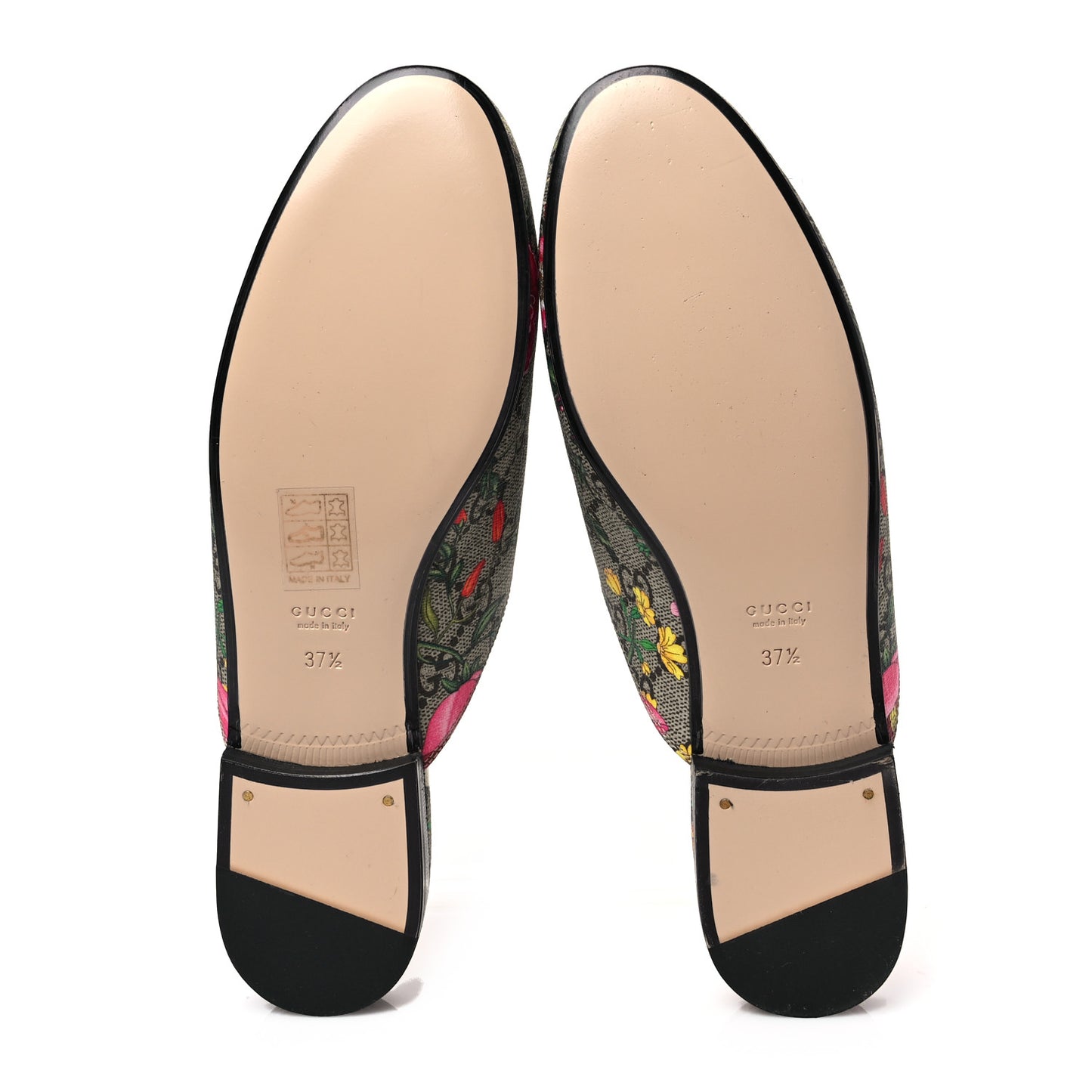 GG Supreme Monogram Flora Womens Princetown Slippers 37.5 Beige Ebony Multicolor Rosso