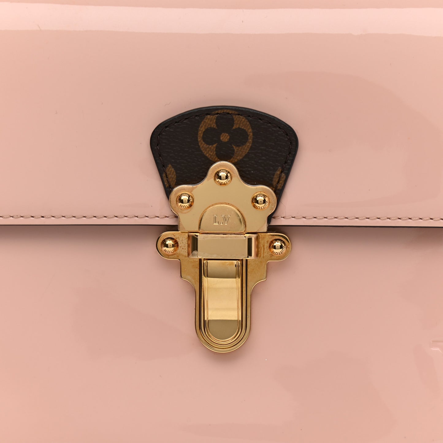 Patent Calfskin Monogram Cherrywood PM Rose Ballerine