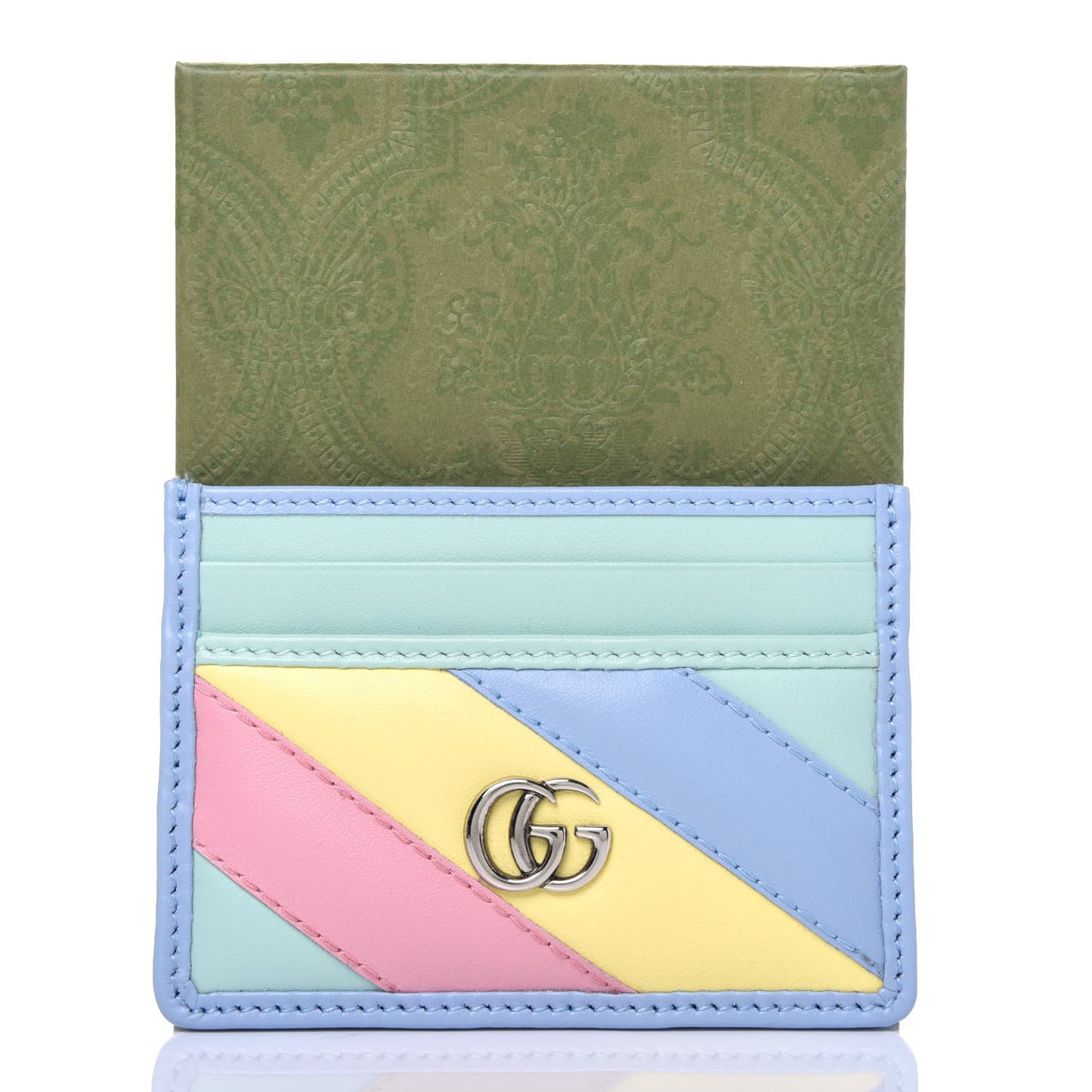 Calfskin Matelasse Diagonal GG Marmont Card Holder Wallet Multicolor Pastel