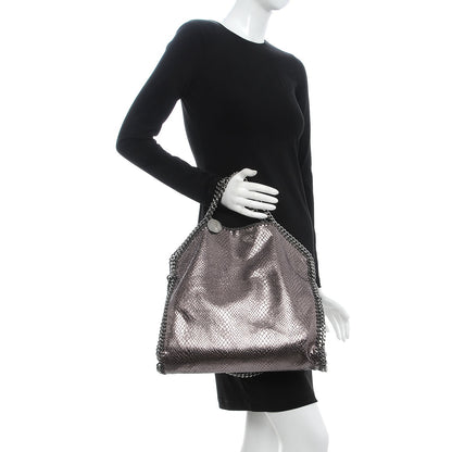 Stella McCartney Metallic Snakeskin Effect Falabella Fold Over Tote Grey 2 of 9