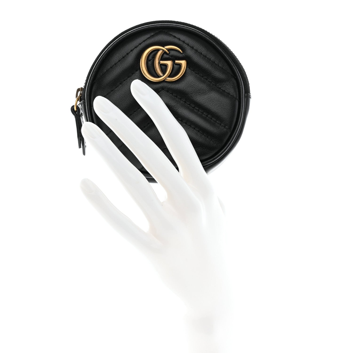 Gucci Calfskin Matelasse GG Marmont Round Coin Purse Black 2 of 8