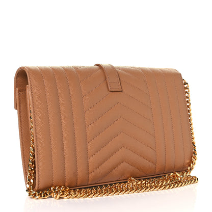 Saint Laurent Grain De Poudre Mixed Matelasse Triquilt Monogram Chain Wallet Dune 2 of 8