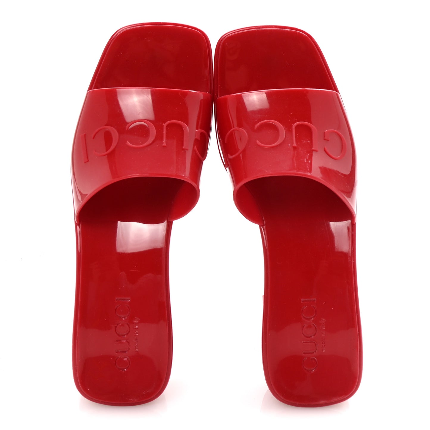Rubber Gucci Logo Womens Platform 20/60mm Slide Sandals 35 Hibiscus Red