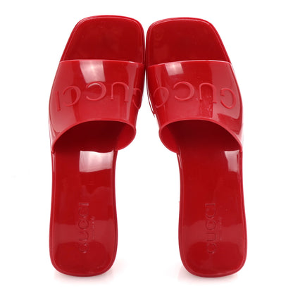 Gucci Rubber Gucci Logo Womens Platform 20/60mm Slide Sandals 35 Hibiscus Red 2 of 10
