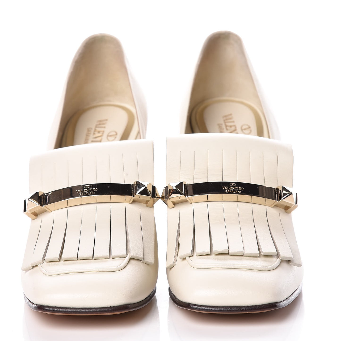Calfskin Rockstud Uptown Fringe Loafer 90 Pumps 38.5 Light Ivory