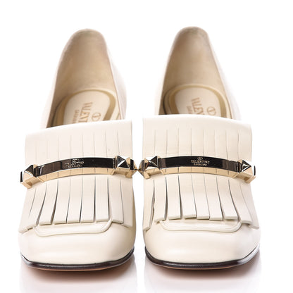 Valentino Garavani Calfskin Rockstud Uptown Fringe Loafer 90 Pumps 38.5 Light Ivory 2 of 10