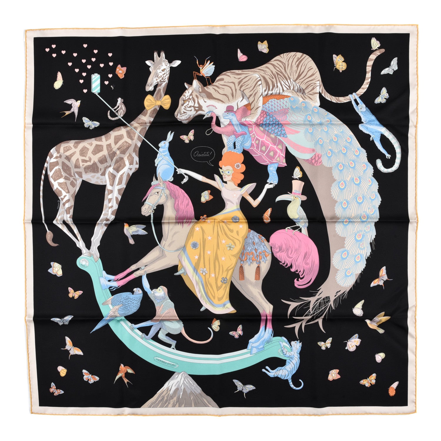 Hermes Silk Story Scarf 90 Marron Black Jaune Multicolor 1 of 4