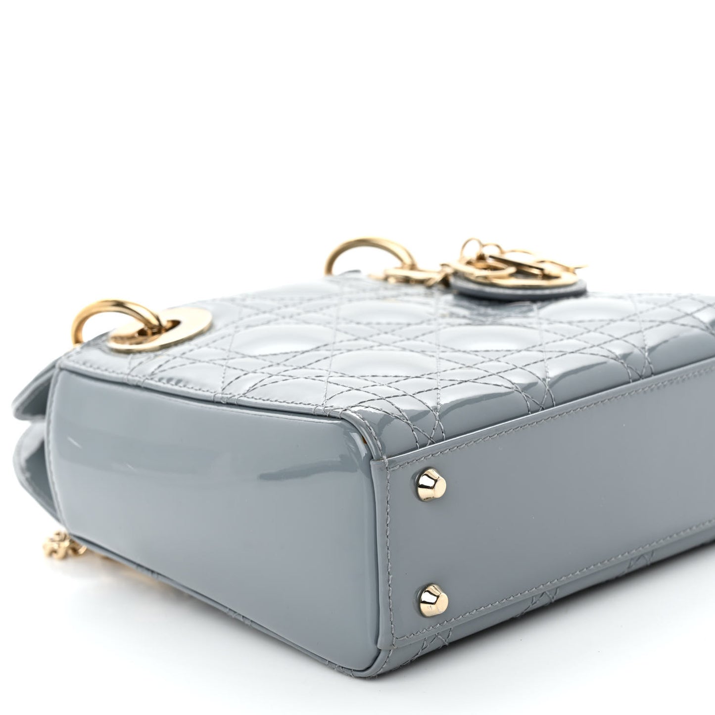 Patent Cannage Mini Lady Dior Light Blue