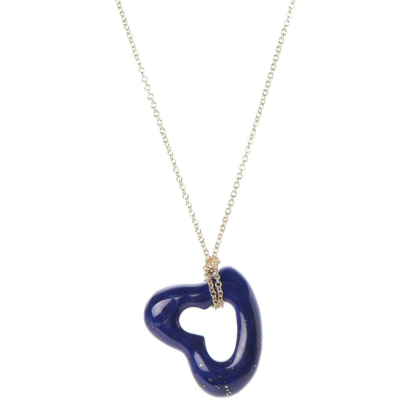 18K Yellow Gold Lapis Lazuli 23mm Elsa Peretti Open Heart Pendant Necklace