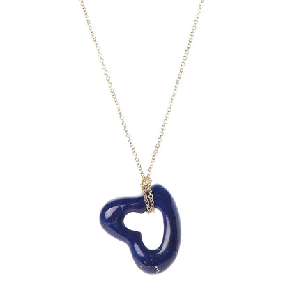 Tiffany 18K Yellow Gold Lapis Lazuli 23mm Elsa Peretti Open Heart Pendant Necklace 4 of 9