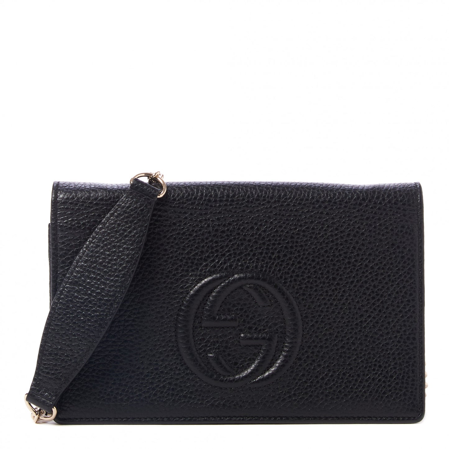Pebbled Calfskin Soho Wallet on Chain Black